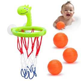 GXGM 4 Stück Badewannenspielzeug， Badespielzeug Für Toddlers Or Children/Boys Or Girls. Toy Set For Living Room, Bathroom, Bedroom（Grüner Dinosaurier-Basketballständer, 3 Basketbälle）