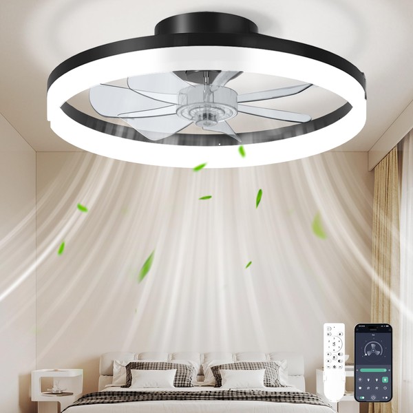 CHAREADA Ceiling Fan with Light, 20" Modern Low Profile foldable