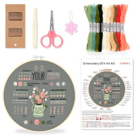 inzeyoz Embroidery Kit for Beginners, Cross Stitch Kits to Learn 12 Basic Embroidery Stitches with Embroidery Patterns, Hoop, Threads and Tools(Style 2)