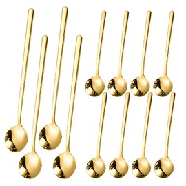 Gold Espresso Spoons, 4PCS 20 CM Long Handle Spoons with 8PCS 13.3CM Mini Coffee Spoons, Stainless Steel Teaspoons Stirring Spoons for Coffee Tea Dessert Ice Cream