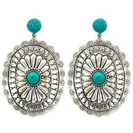 Emulily Western Concho Dangling Post Earrings Navajo (Turquoise)