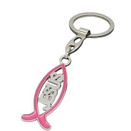 Christian Keychain - Christmas Gift - Birthday Present - Inspirational Keychains Motivational Key Chains Cross Keychain (Jesus in Fish Dark Pink), Silver White Dark Pink, Jesus in Fish