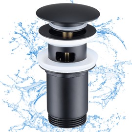 HOMELODY Drain Fitting Matte Black with Overflow, Universal Drain Valve Drain Fitting for Sink, Brass Pop Up Drain Plug Valve for Washbasin/Sink