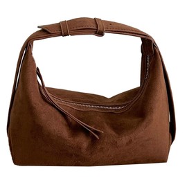 Suede Handbags Retro Shoulder Bag for Women Crescent Crossbody Satchels Bag Work Travel Tote Bags Winter Brown Purse