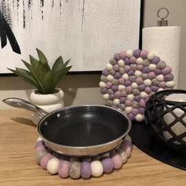 Set of 2 - Large 100% Wool Trivets for Hot Dishes. Premium Quality, Heat Resistant, Table Protector | Handcrafted in Nepal | 22cm / 8.66in (Purple)