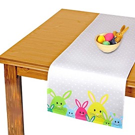 Table Runner EASTER BUNNY / 16x55 inch (40x140 cm) / grey / printed / rectangular / for home and garden