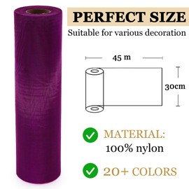 Crystal Organza Tulle Fabric Roll, 30cm x 45m Sheer Silky Shiny Netting Spool for Wedding Party Decoration Bridal Shower Table Runner (Purple)