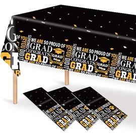 Graduation Tablecloth Graduation Party Decorations 2025 Gongrats Grad Tablecover for Graduation Party Supplies 3 pcs Table Cloths for Graduation Decorations Tablecloth Class of 2025, 54"x108" (Black)