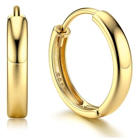 KRFY Sterling Silver Hoop Earrings for Women Girls 14K Vermeil Gold Plated 3 mm Chunky Gold Hoop Earrings Sleeper Earrings Bold Huggie Small Medium Ball Stud Earrings 12/18/25 mm, Gold