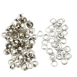 KUKU Koubou Double-Sided Eyelets, Grommets, Set of 100 (Silver, Inner Diameter: 0.2 inches (4 mm)