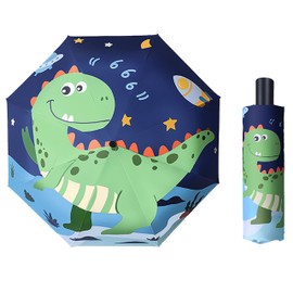 ED-Lumos Pocket Umbrellas for Children, Manual Open and Close, Windproof, Rainproof, Lightweight, Compact Parasol, Cartoon Green Dinosaur Design, Green