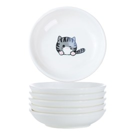 SOCOSY Super Cute Cartoon Animals Ceramic Sauce Dishes/Seasoning Dishes/Sushi Soy Dipping Bowls/Appetizer Plates/Dessert Plates/Little Cat Dog Feeding Bowls/Serving Dishes, 6 PCS-Cat Body-3.5 Inch