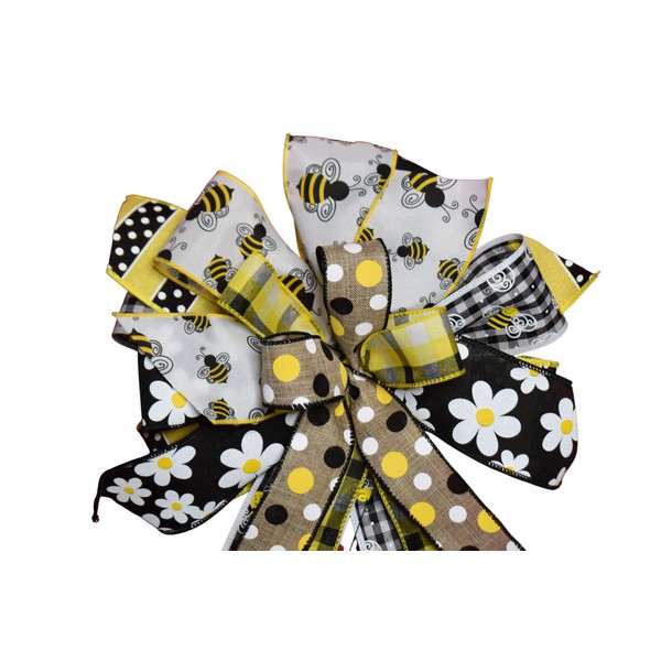 12" Honey BeeMulti Ribbon Round Wired Bow