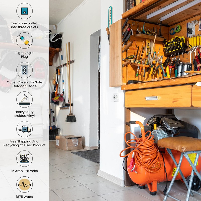 GoGreen Power 3 Outlet Tri Tap Adapter with Covers, Beige