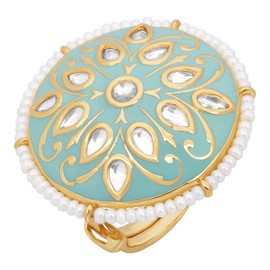 Aheli Indian Traditional Stone Studded Enamel Finger Ring Adjustable Wedding Party Fashion Jewelry for Women Teen Girls