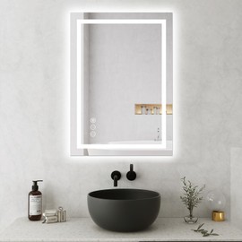 Awoco 20''x28'' LED Bathroom Mirror with Light, Lighted Vanity Mirror with Backlit and Front Light, Dimmable Anti-Fog Memory Function Lighted Mirror with 3 Colors for Bathroom Wall