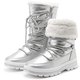 HEAWISH Women’s Winter Snow Boot Fur Lined Mid Calf Warm Boots(Silver, US6)