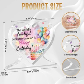 Welsky Birthday Gifts for Women, 18th 40th 50th 60th Birthday Gifts for Women Arylic Plaque, Gift for Her Mum Sisters Friends Teachers Colleague, Pink Acrylic Heart shaped Plaque Desk Decor