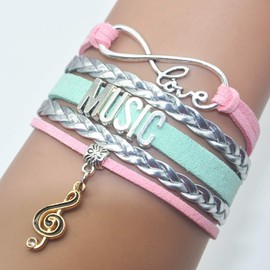HCChanshi Music Bracelet Musical Jewelry Infinity Love Music Bracelet For Adult Music Fans, Music Lovers, Music Teacher, Music Themed Jewelrys (Pink,Silver and Mint Green)