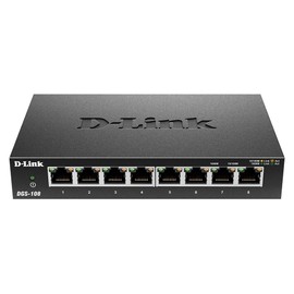D-Link Ethernet Switch, 8 Port Gigabit Unmanaged Metal Fanless Desktop or Wall Mount Design (DGS-108/RE) (Renewed)