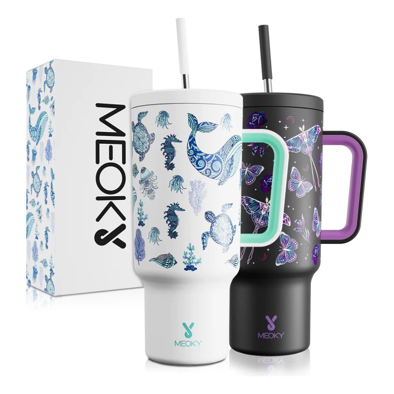 Meoky Vaso Térmicos De Inoxidable Con Calor/frí Pajilla 40oz