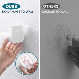 TAILI Mop and Broom Holder Wall Mount Grippers, 2 Hangers and 6 Adhesive Strips, Damage Free Hanging Wall Mount, Household Cleaning Organizer for Organization and Storage, Holds up to 4 lbs, White