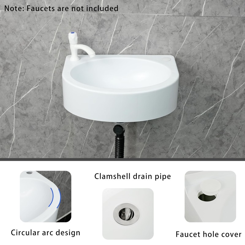 Wall Mount Bathroom Sink 17.7"x13.4" No-Drill Installation Self-Adhesive Wash basin