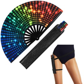 FairySandy Large Rave Fan UV Glow Hand Fan with Holster for Men/women, Rave Fan for Edm Music Festival Club Rave Accessories (Neon)