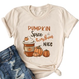 Pumpkin Spice and Everything Nice Shirt Women Fall Pumpkin Graphic Tee Funny Print Halloweeen Tshirts Tops
