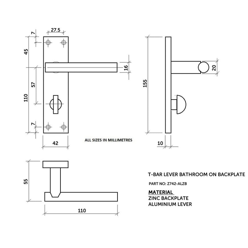 HANDLESTORE T-Bar Lever Backplate Door Handle | Black Door Handles