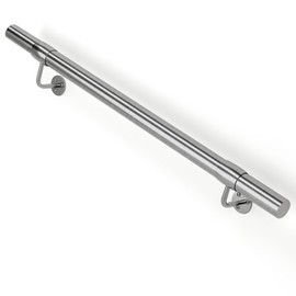 ZALNVEY 4Ft Industrial Metal Stairs Handrail Kit, Sturdy Wall Mount 304 Stainless Steel Hand Rail, Indoor Outdoor Stair Railing Wood Concrete Brick Wall,1.65 in Round Pipe Grab Bar, Silver