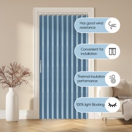 AJAZZ 100% Blackout Magnetic Door Curtain Pleated Door Curtain Folding Door Accordion Door Closet Door Curtain Invisible Applicable Bedroom Room Living Room Doorway （Blue 42" W x 78" L 1 Panel