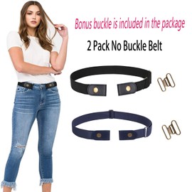 WERFORU 2 Pack No Buckle Stretch Belt for Women and Men Elastic Waist Belt up to 72 Inches for Jeans Pants (Black+Blue-, Pants Size 31"-50")