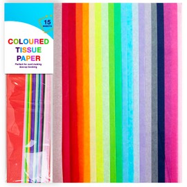 Pack of 15 Coloured Tissue Paper Sheets (50x66cm) - Vibrant Rainbow Assortment Including Cherry Red, Bubblegum Pink, Zesty Lime Green - Mega-Sized Canvas for DIY Decorations, Gift Wrap