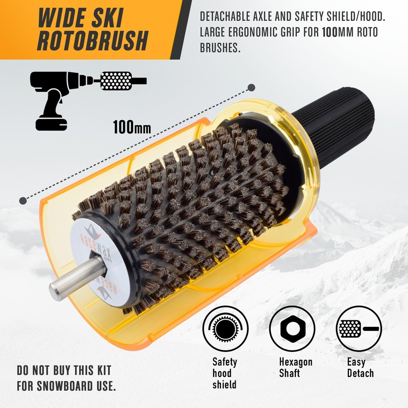 RaceWax 100mm Roto Brush Ski Wax Kit SnapOut Quick-Change Axle