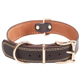Genuine Leather Dog Collar Brown Padded Collar, Adjustable Soft Strong Design for Small,Medium,Large Breeds (Brown, S)