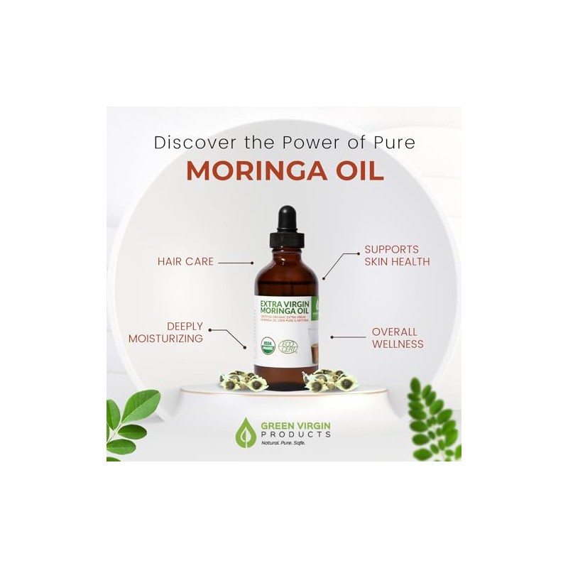 Moringa Oil, Cold Pressed 100% Pure, Food Grade