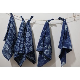 The Bed Linen Indigo Blue Napkins Hand Block Print Organic Cotton Napkins Reusable Indigo Blue Table Napkins,Unique Gift Under Cotton Blended Napkin Set (14X14 Inches 18 Pieces)