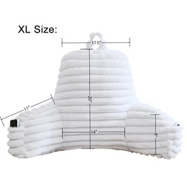 WERDIM Reading Pillow for Sitting in Bed, Faux Fur Back Pillow for Rest, Bed Chair Pillow with Arms and Pockets(XLarge, White)