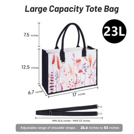 JIATEMET Large Canvas Travel Tote Bag for Women, Floral Shopping Handbags with Zipper and Pocket, Shoulder & Crossbody Bag for Work