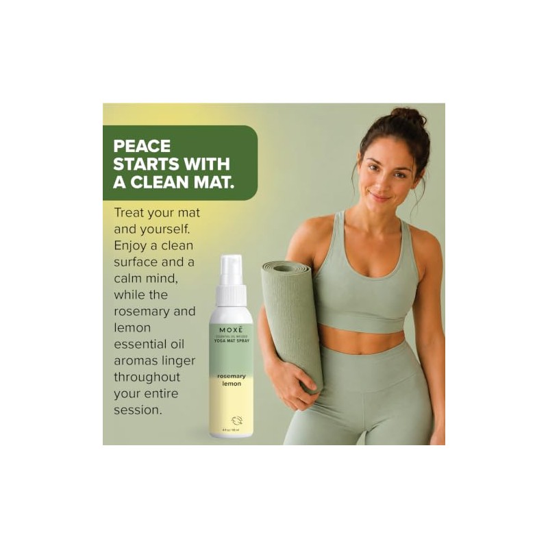 MOXĒ Yoga Mat Cleaner, Rosemary & Lemon Essential Oils, Safe