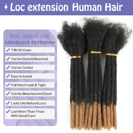 6-18 Inch Dreadlock Extensions Human Hair Fully Handmade Human Hair Dreadlock Extensions for Man/Women Locs Extensions Human Hair Can Be Dyed Bleached Curled… (6Inch-10Strands, 0.6CM Width-1B/30#)