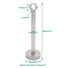 2 Pack Ceiling Mount Bracket, Stainless Steel Wardrobe Pipe Bracket Rod Holder Ceiling Holder, ULIFESTAR Shower Curtain Closet Wardrobe Rod Lever Support Holder Pipe Flange Socket (D*H)26*300mm/1*12''