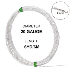 BENECREAT 2.6 ft (6 m) / Winding Wire Diameter 0.03 inch (0.8 mm) Copper Wire, Silver, Accessory Wire, Plated, Twisted Strand, Brass Wire, Art Wire, Lustrous, Craft Copper Wire, Jewelry Making, Craft