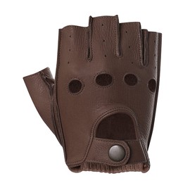 Harssidanzar GM005A Men's Fingerless Leather Gloves Deerskin Unlined Half Finger, Saddle (deerskin)