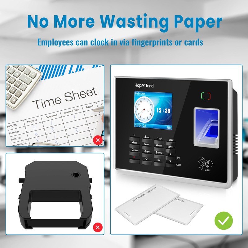 HapAttend Clocking in Machine - Fingerprint Time Clocks for Employees