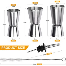 Zaleonline 9 Stück Messbecher-Cocktail 3 Arten Messbecher 3cl/4cl/5cl 4 Stück Ausgießer Zwei Bürsten Geeignet für Messbecher für Bar und Party Bartending