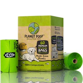 PLANET POOP Home Compostable Dog Poo Bags, 60 Premium Pet Waste Bags on Refill Rolls for Dogs, Un-Scented Dog Waste Bags, Thick Leakproof Doggy Cat Bag, Plant-Based Eco Earth Friendly Pet Supplies