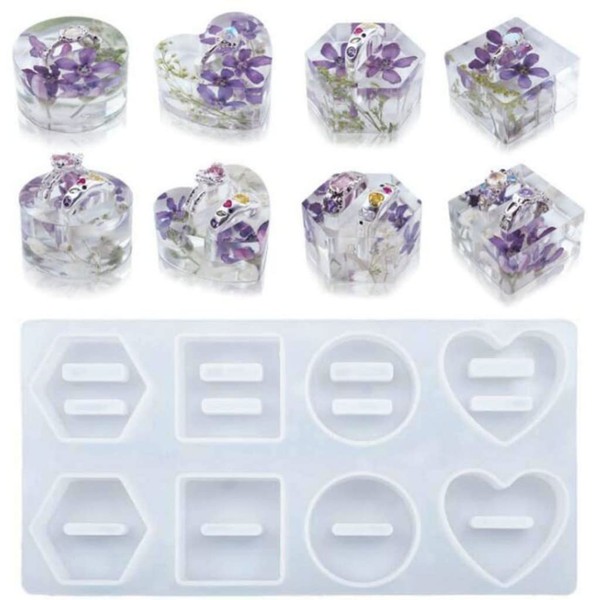 8 Cavities Love Heart Round Hexagonal Ring Silicone Ring Holder
