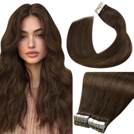 LaaVoo Tape-In Real Hair Extensions, 60 cm, Brown Real Hair Extensions, Tape-In Dark Brown Hair Extensions, Real Hair Tape, Straight Invisible Tape Extensions, Real Hair, Remy, 100 g, 40 Pieces
